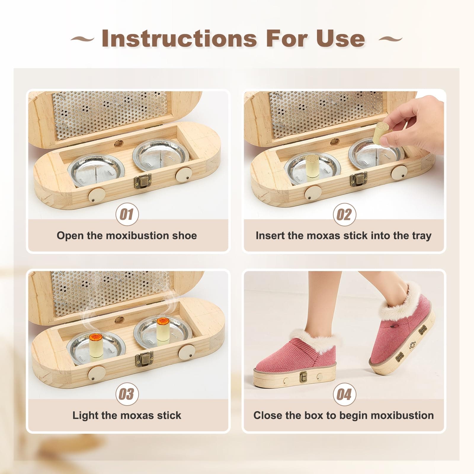 Moxibustion Shoes Moxas Stick Box,Mugwort Moxibustion Box Moxas Heat Packs Tool for Foot (Brown, 7-8.5) thumbnail 5