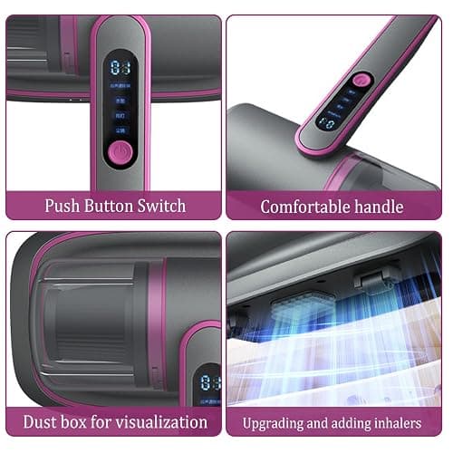 Aspirapolvere Portatile per Materassi Con Luce UV-C, Battimaterasso Antiacaro Senza Fili, Aspirabriciole per Acari (Viola) thumbnail 4