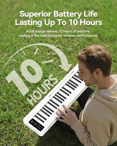 Rhymo Folding Piano Keyboard, 61 Keys Sensitive Electric Piano | Semi-Weighted Portable Electric Keyboard with Bluetooth MIDI, Digital Foldable Keyboard for Beginners(White) thumbnail 6