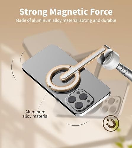 TONEOF 68" Magnetic Selfie Stick Tripod with Aluminum Strong Magnetic Holder for Magsafe, 360° Rotatable Travel Phone Tripod Stand with Metal Ring & Rechargeable Remote for iPhone/Android(Beige Gray) thumbnail 3