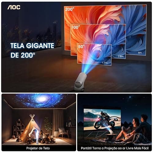 AOC Mini Projector with WiFi and Bluetooth, Smart Projector Full HD 4K Support with 180° Rotation Adjustment, 220 ANSI,8000 Lumens,Vertical Auto Keystone Correction, Short Throw Projector for Phone thumbnail 7