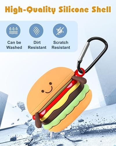 Boaretiu for Airpods 4 Case 2024 Cute Cartoon Kawaii - Funny 3D Soft Silicone Hamburger Design Cover with Carabiner Stylish for Boys Girls Teens Women for Air pods 4 thumbnail 4