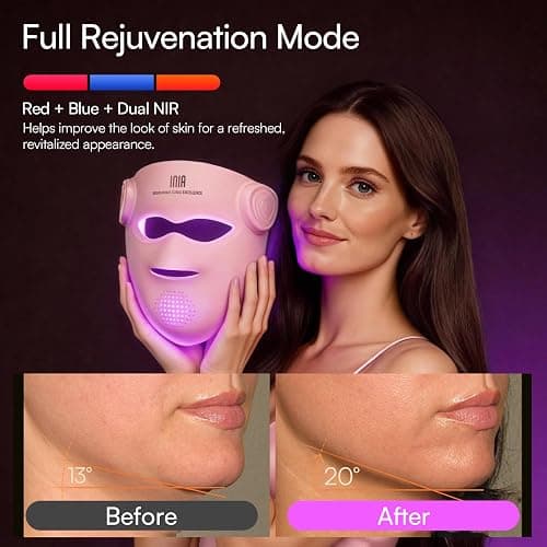INIA GLOW 4D Wireless Red Light Therapy Mask for Face, Dual NIR, 320 LEDs | 4D Contour-Fit, Under-Eye Cooling, 4 Modes, Cordless & Rechargeable, Home & Travel Use, Skincare Gift for Women Wife Mom thumbnail 7