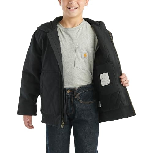 Carhartt Boys' Flannel-Lined Hooded Canvas Insulated Zip-Up Jacket thumbnail 5