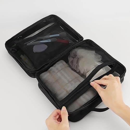 UEOE TSA Approved Toiletry Bag, Clear Makeup Bags with Multi Layer Mesh Pockets, Portable Large Capacity PVC Cosmetic Bags with Zipper for Travel Essentials thumbnail 7