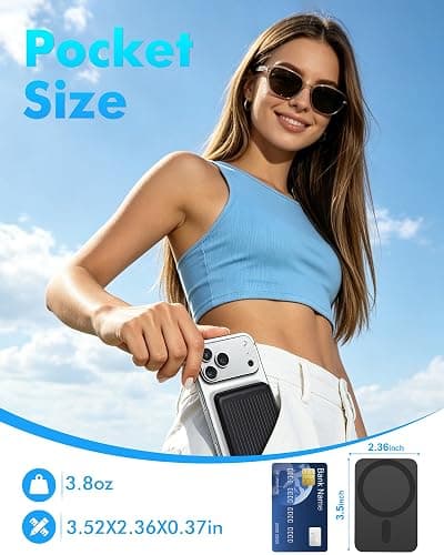 Miady Magnetic Portable Charger Power Bank for iPhone 5000mAh (Black+White) | Mini Portable Charger, Compact 5W Wireless Battery Pack for iPhone 17/16/15/14/13/12 thumbnail 5