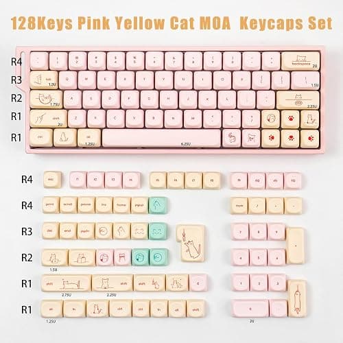 MOA Profile PBT Keycaps, Cute Pink Cat Keycaps Set, 128 Keys Custom Round Keyboard Cap, Dye-Sublimation Minimalist Key Cap Comaptible with 61/64/87/104/108 Cherry MX Switches Mechanical Keyboards thumbnail 5