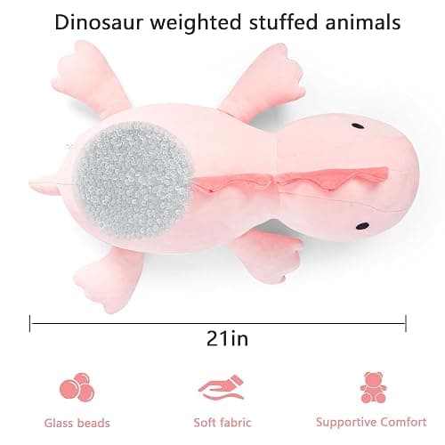22" 3.5 lbs Weighted Dino Stuffed Toys, Cute Animals Plushie Dolls Pillow Gifts for Kids Adults (Pink) thumbnail 3
