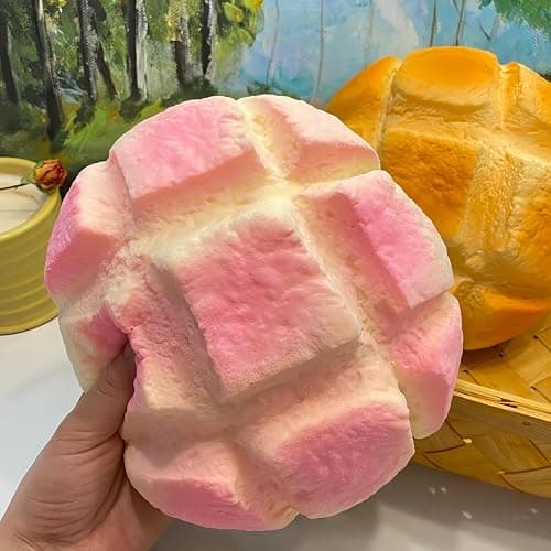 7 Inch Jumbo Bread Squishy, Slow Rising Squishy Toys - Stress Relief Squeeze Toys for Adults, Sticky Food Squishies, Foam Sensory Fidget Toy for Desk (Pink) thumbnail 5