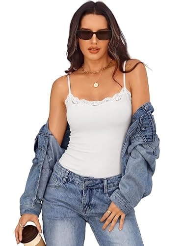 GKBK Womens Built in Bra Lace Tank Tops Going Out Double Lined Cami Shirt | Cloud-like Comfort, Padded, Square Neck, Y2K, Sexy Camisole thumbnail 5