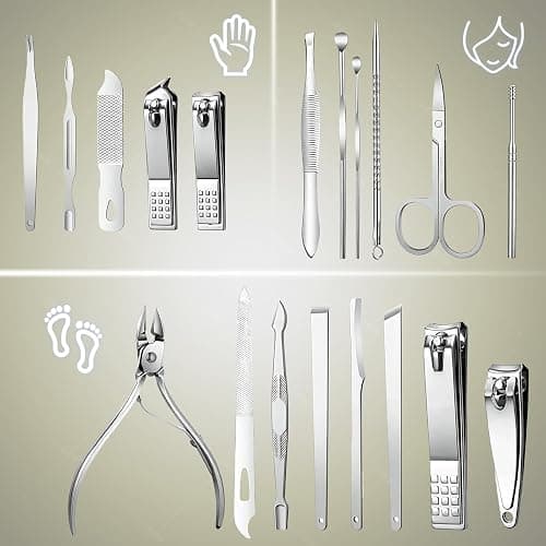 BesPick 19 Pieces Fingernail and Toenail Professional Manicure Pedicure Nail Clipper Set Stainless Steel Nail Cutter Scissors Grooming Kit with Luxurious Travel Case (Gray) thumbnail 3