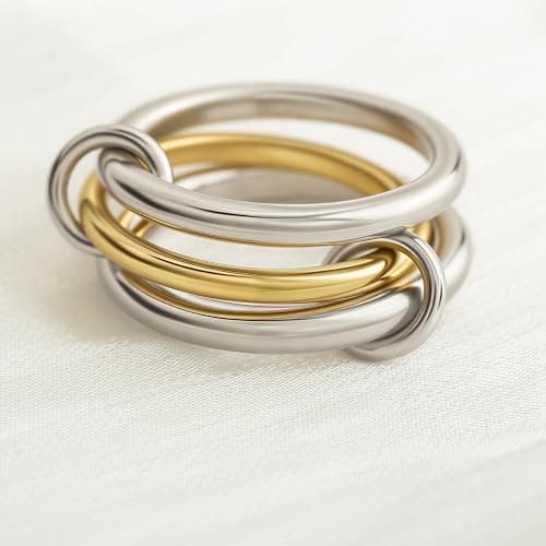Bopiu Gold Stackable Rings for Women Non Tarnish, 18k Gold Plated Cubic Zirconia Rings, Silver Gold Multi Ring Mixed Metals Stack Rings Set thumbnail 4