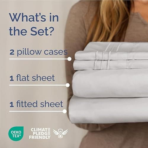 Full Size 4 Piece Sheet Set - Comfy Breathable & Cooling Bed Sheets Set - Hotel Luxury Bedding for Women, Men, Kids, Teens, Boys & Girls - Deep Pockets, Soft and Wrinkle Free - Oeko-Tex - French Grey thumbnail 2