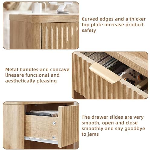LEYAOYAO 48" Wide Fluted Dresser and 1 Drawers 23" Nightstand Set of 2, Wooden Dresser & Night Stand with Charging Station, 3 Piece Bedroom Furniture Set, Chest of Drawer for Living Room,Natural Wood thumbnail 8
