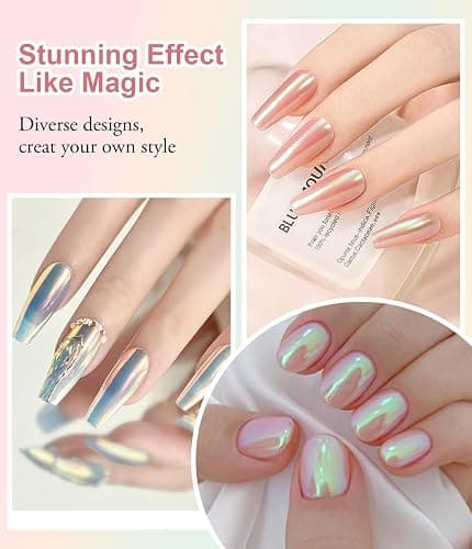 BISHENGYF Gold Chrome Nail Powder: Superspiegel-Nagelglitzer, Metal Holo Cromepulver Nägel Gel Pigment Weiß Aurora Glazed Donut Glassy Pearl Nagelpuder, Silver Nagelkunstsalon DIY Design Dekor(6PCS) thumbnail 3