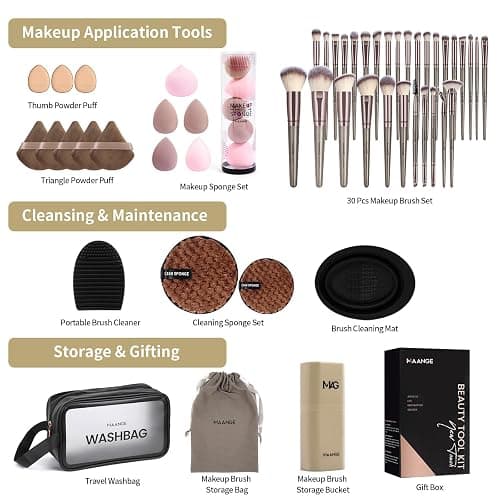 MAANGE Makeup Brush Set 51 PCS Professional Makeup Brushes Soft Foundation Powder Eyeliner Eye Shadow Makeup Brushes Set Travel Make up Brush Kit (Champagne) thumbnail 3