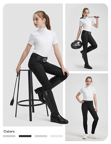 FitsT4 Sports Girls Horse Riding Pants Full Seat Silicone Girls Equestrian Pants Stretchy Kids Breeches Riding Tights Pockets thumbnail 6