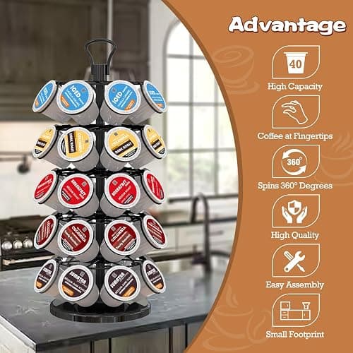 BLACKSMITH FAMILY 40 Pods Capacity Very Easy Assembly K Cup Holders,K Cup Holder, K Cups Holder,K Cup Carousel, Coffee Pods Holder Storage Organizer Stand thumbnail 4