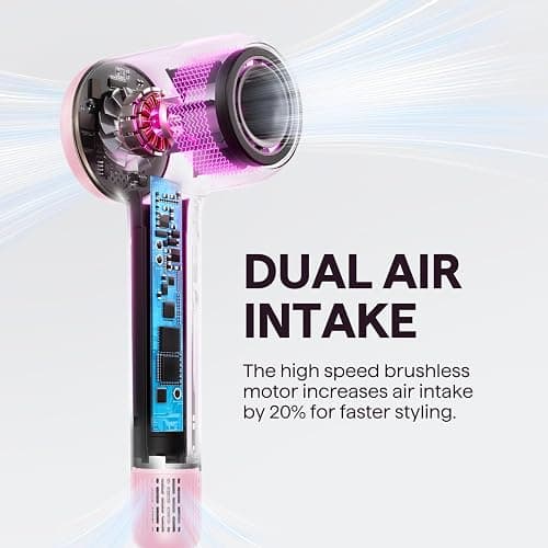 Hair Dryer, Wavytalk Turblow Pro Fast Drying Blow Dryer with Diffuser, High Speed Hair Dryer with 110,000 RPM, Pro Negative Ions for Reduces Damage, Frizz Smoothing, 3 Speeds & 3 Temps, Pink thumbnail 4