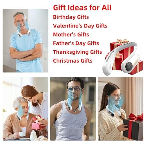 Namecute Portable Neck Fan, Personal Wearable Bladeless Fan for Outdoor Indoor, LED Display, 360° Cooling, 4-Speeds, 6000mAh USB Rechargeable, Birthday Gifts for Men Women Dad Mom (White) thumbnail 5