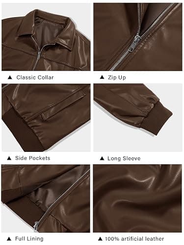 Tankaneo Womens Faux Leather Jackets Oversized Bomber Casual Fall Fashion Zip Up Moto Biker Coats thumbnail 5