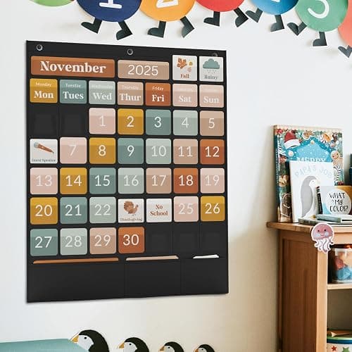 The Ultimate Classroom Calendar Pocket Chart for Kids - Beautiful Calendar with Educational Cards for Easy Learning - Fun Boho Classroom/Teacher Must Have Supplies That Fits Nicely w/Any School Decor thumbnail 10