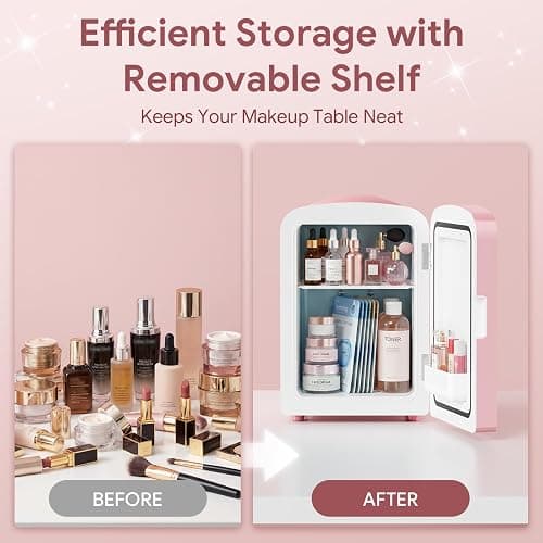 Xbeauty 4L Mini Skincare Fridge With Dimmable LED Mirror | Mini Makeup Fridge for SkinCare, Cosmetics, Food & Drinks, Portable Small Refrigerator for Bedroom, Dorm, Car, Office, Pink thumbnail 6