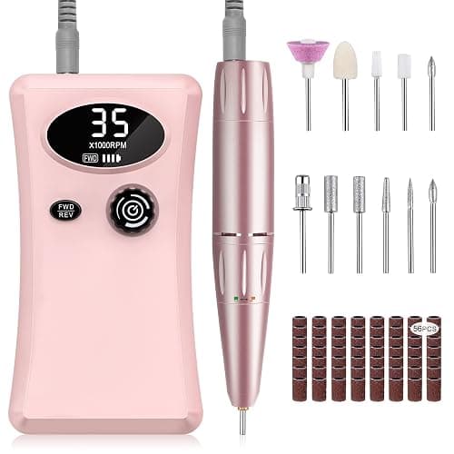Electric Nail Drill, Urbuti 35000RPM Professional Nail Drill Machine, Portable Rechargeable File Machine Set for Acrylic Gel Nails, Manicure Pedicure Tools for Home and Salon Use(Pink) - Image 1