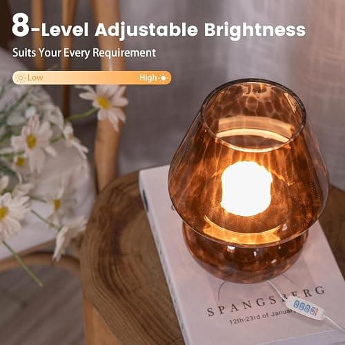 ULAROOM USB Plug-in Vintage Mushroom Lamp Small Bedside Table Lamp with 3 Temperature LED Bulb,Free Dimming Nights Light for Bedroom/Living Room/Entryway/Corner Decor New Home Gift (Golden Amber) thumbnail 2