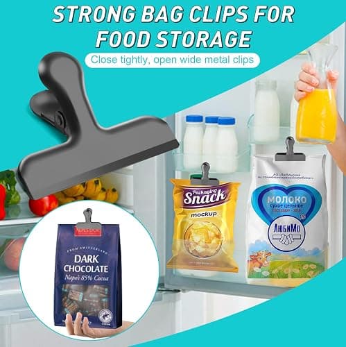Funfery Chip Clips Bag Clips Black Stainless Steel Clip for Food Packages | Air Tight Seal Chip Bag Clip 3 Inch Strong Food Clip for Snack,Chips,Kitchen Decor,Home&Office Paper Heavy Duty Clips-8 Pack thumbnail 4