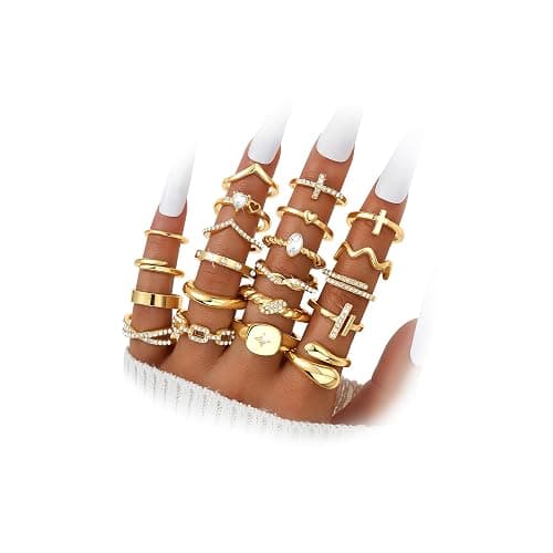 Gold Stackable Rings Set for Women, Gold Plated Chunky Crystal Finger Rings | Midi Stacking, Women's Rings, Dainty Statement Thumb Knuckle Rings Pack, Multiple Sizes Jewelry, Ideal Gift - Image 1