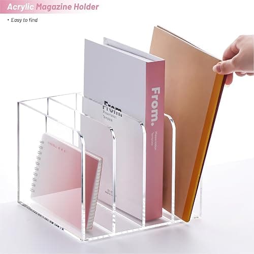 YUXUN Acrylic Magazine Holder,Clear Desk Organizer File Sorter for Notebook,Paper,Envelope,Magazine, Book Storage-Office/Home/Classroom Organization(4 Compartments,B5) thumbnail 6