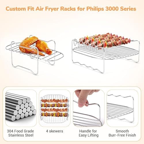 ENSINE Air Fryer Accessories for Philips Dual Basket Air Fryer 3000 Series,Compatible with Philips 5000 Series, Included Silicone Liners,Racks, Muffin Cups,loaf Tins,Food Tongs, Paper Liners,Gloves. thumbnail 4