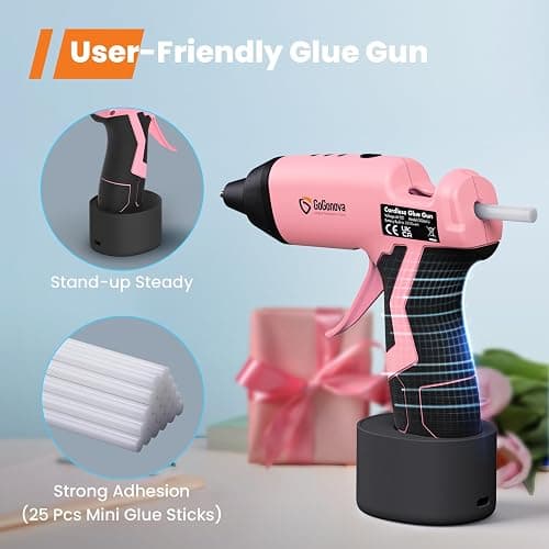 GoGonova Cordless Glue Gun, 15s Fast Preheating 2Ah Cordless Hot Glue Gun with 25 Pcs Premium Mini Glue Gun Sticks, USB-C Battery Rechargeable Hot Glue Gun, Smart Power-Off, Pink thumbnail 5