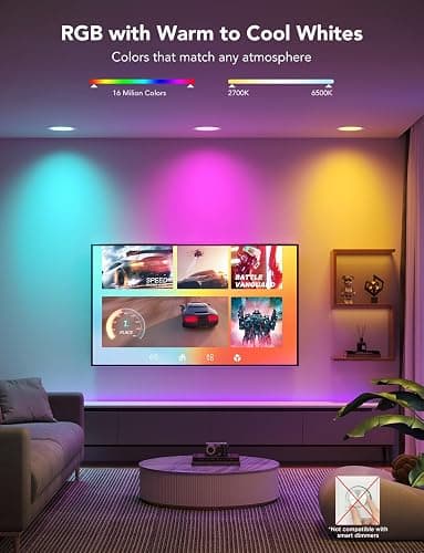 Govee Smart Recessed Lighting 6 Inch, Wi-Fi Bluetooth Direct Connect RGBWW LED Downlight, 65 Scene Mode, Canless Recessed Light Work with Alexa & Google Assistant with Junction Box, 1100 Lumen, 4 Pack thumbnail 3