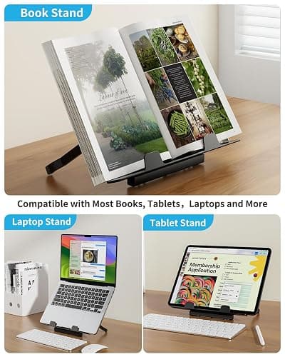Laptop Table with LED Desk Light, SAIJI Laptop Stand for Bed, Height Adjustments Bed Desk with Book Stand for Reading Writing Drawing (Black) thumbnail 5