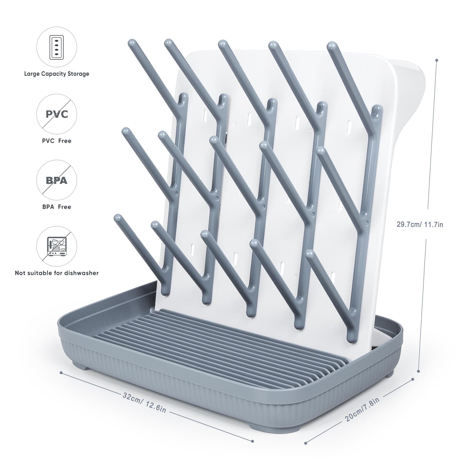 Termichy Baby Bottle Drying Rack: Large Vertical Bottle Dryer Rack Holder - Space Saving Standing Drying Rack for Baby Bottles and Pump Part Cleaning (Gray) thumbnail 5