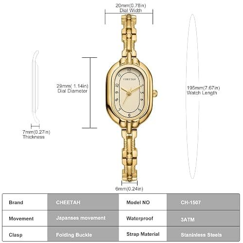 CHEETAH Women's Gold Bangle Watch Small Vintage Bracelet, Easy Read Numeral Dial Waterproof thumbnail 3