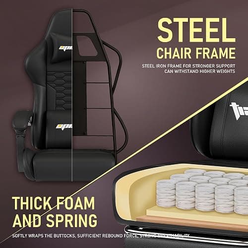 Opiesit Gaming Chair, Computer Gaming Chairs with Footrest, Linkage Armrests and Lumbar Support, High Back Ergonomic Office Chair for Adults, Big and Tall Desk Chair(Black) thumbnail 6