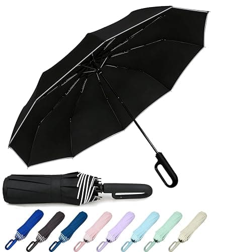 MRTLLOA Travel Essentials Ring Handle Umbrella, Windproof for SUN/UV and Rain with Reflective Stripe, Compact Folding Backpack Umbrella for Women Men, 10 Ribs thumbnail 12
