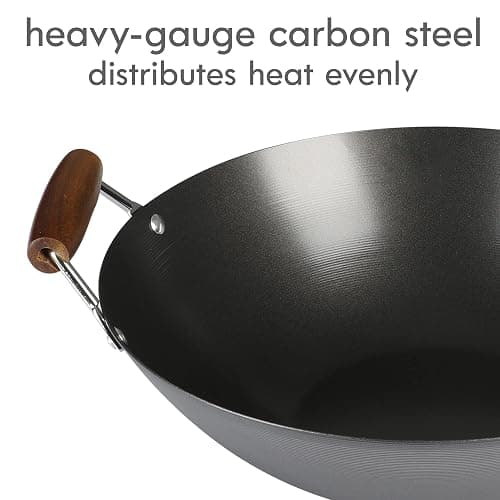 Kenmore Hammond 14-Inch Flat Bottom Carbon Steel Wok, Black, Durable Non-Stick Stir Fry Pan for Gas and Electric Stovetops thumbnail 5
