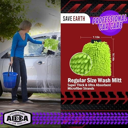 AIDEA Car Wash Mitt Microfiber, 1PK-Scratch-Free& Lint-Free, Premium Chenille Microfiber Mitt Car Wash Brush-Green Regular Size (7.12''X10.14'') thumbnail 2