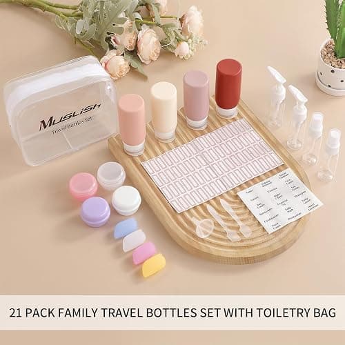 Muslish 21 Pack Travel Bottles for Toiletries, Leak-Proof TSA Compliant Silicone Travel Size Containers for Shampoo and Conditioner, BPA Free with Toiletry Bag (Cream) thumbnail 7