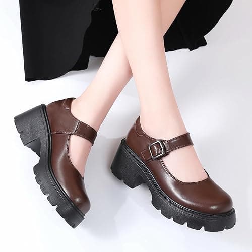 QHH Mary Jane Shoes Women Platform Mary Janes for Women Round Toe Chunky Heels Women's Pumps Fashion Classic Comfortable Dressy Business Casual Shoes Dress Shoes thumbnail 4