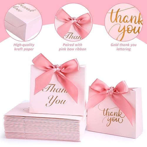 VGOODALL 24PCS Thank You Gift Bags, 4.5x3.9x1.8Inches Mini Party Favor Bags Pink small Candy Boxes with Ribbon Small Gift Boxes for Wedding Bridal Baby Shower Birthday Party thumbnail 7