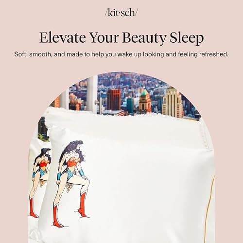 Wonder Woman x Kitsch Satin Pillowcase with Zipper for Hair & Skin - Softer Than Silk Pillow Cases, Cooling Satin Pillow Case, Wrinkle-Free Pillow Cases Standard Size (19x26) - Believe in Wonder thumbnail 9