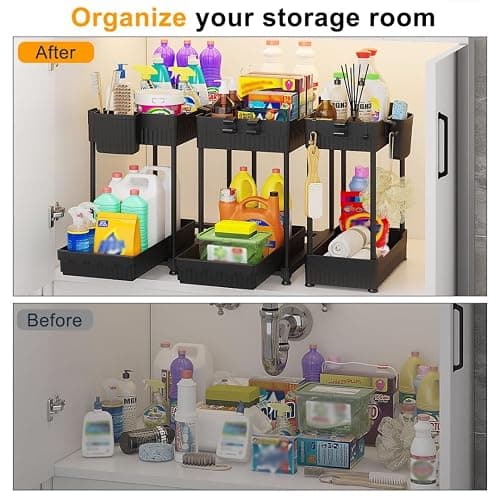 Sevenblue 3 Pack Under Sink Organizers,2-Tier Multi-Use Kitchen and Bathroom Organizers and Storage with Sliding Drawers,Bathroom Cabinet Organizer (Black,12.8 Inch) thumbnail 4