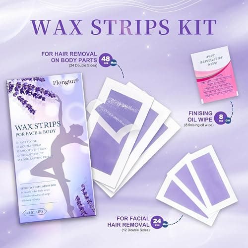 72PCS Wax Strips for Hair Removal, 48 Body & 24 Face Wax Strips with 8 calming Oil Wipes, At Home Waxing Kit for Women & Men - Body, Arms, Legs, Back, Bikini & Brazilian, Hypoallergenic All Skin Types thumbnail 2