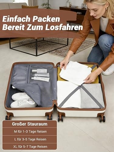 Shavont Kofferset 3-teilig, Hartschalenkoffer aus ABS, Handgepäck Koffer 55x40x20 cm, Mittelgroßer Koffer L, Großer Koffer XL, Trolley mit 4 Leisen 360° Doppelrollen (Kofferset, Cremefarben) thumbnail 5