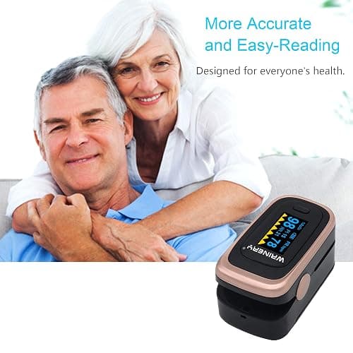 Oxygen Saturation Monitor, Wrinery Premium Pulse Oximeter Fingertip, Oxygen Monitor, O2 Saturation Monitor, OLED Portable Oximetry with Batteries, Lanyard (Rose gold-Royal black) thumbnail 5